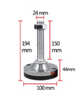 Pro Grade Heavy Duty Adjustable Leveling Feet M24 M30 Threaded Machine Base, 194mm tall, carbon steel construction.