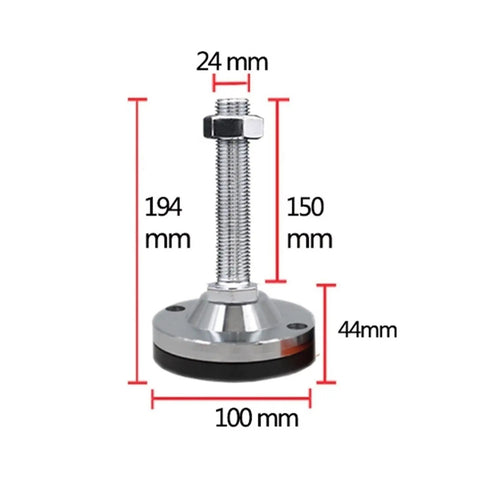 Pro Grade Heavy Duty Adjustable Leveling Feet M24 M30 Threaded Machine Base, 194mm tall, carbon steel construction.