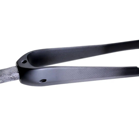 Close-up of Carbon Road Bike Fork One One Eighth Inch Straight Steerer 9mm Quick Release Flat Mount Disc Compatible Dual Brake Caliper Support