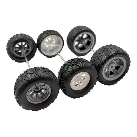 8 Piece Toy Wheel Set With Rubber Tires And Metal Shafts For DIY RC Cars Trucks And Robot Projects Includes Small And Big Diameter Wheels