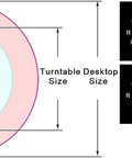 Diagram showing desk size guidelines for the Glass Turntable Serving Tray for Dining Tables 70 to 120 cm Rotating, Explosion Proof Tempered 10mm Glass.