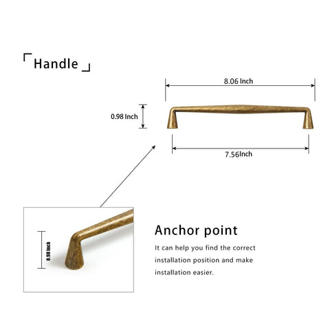 Killer Vintage Antique Brass Cabinet Handles Slick Zinc Alloy Pulls Rock Solid Kitchen Drawer Hardware 192mm Hole Center dimensions shown