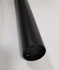 Close-up of sturdy stainless steel breakfast bar support leg, metal furniture feet with screws, 6 cm diameter, side view.