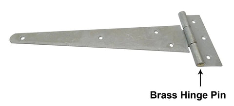 Extra Heavy Duty Tee Hinge 14 X 5 Inch 3MM Steel Hot Galvanized Finish With Solid Brass Pin shown from the side.