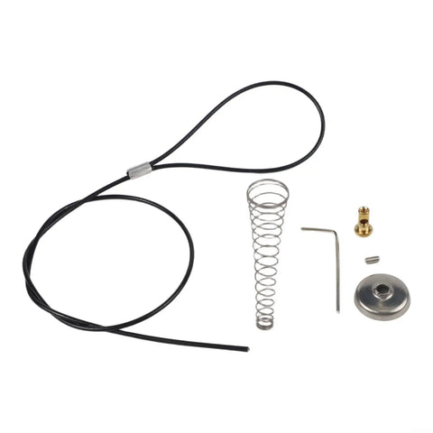 Black Spring-Loaded Gate Latch Cable Pull for Garden Wood Vinyl Fence includes spring, wire, and metal components.