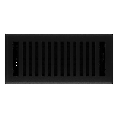 Front view of Montezuma Decorative Floor Register 4 By 10 Inch Two Pack Black Iron Finish With Solid Steel Face Plate High Impact Damper Body