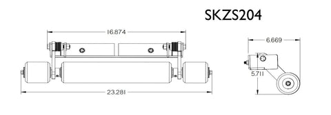 Technical diagram of a 48 Inch Lawn Stripe Kit for Zero Turn Mowers with 48 Inch Decks, Heavy Duty Roller Striper, SKZS204 model.