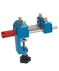 Premium Blue Aluminum Bench Vise With Sliding Screw And Brass Jaws For CNC Machining, showing compact design and durable materials.