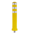 Straight Up Heavy Duty Removable Safety Bollard With Three Reflective Stripes For Driveway And Parking Lot Vehicle Control, yellow, 33.5 inches high.