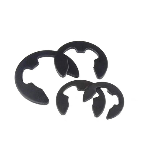 Black steel E type snap rings from Pro Grade External And Internal Retaining Circlips Kit With Pliers Shaft Collar Washer Set