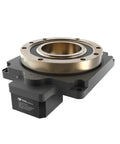Premium Industrial Grade Hollow Rotating Platform With Rock Solid 360 Degree Servo Stepper Motor For Smooth Operator Turns and Plug And Play Setup Without Jittery Zones, close-up view of rotating platform with metal and black base.