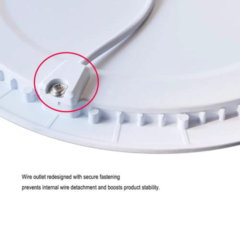 Back view of 8 Inch Ultra Thin Round LED Recessed Panel Light Non Dimmable 18W 6500K Cool White Ceiling Downlight, AC 85-265V, with wire outlet.