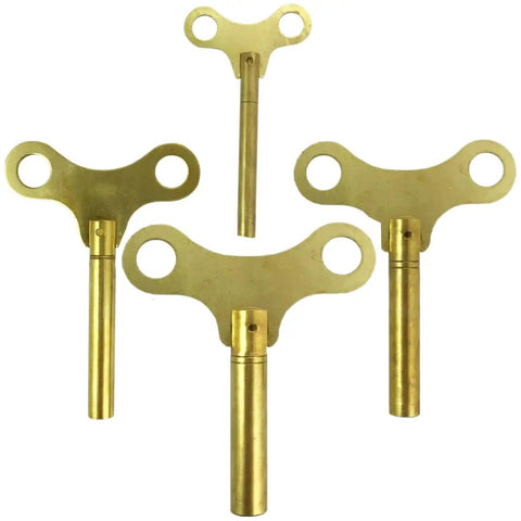 Four Extra Long Brass Universal Clock Winding Keys For Old School And Vintage Mechanical Clocks in various sizes, brass material