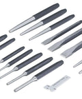 16 Piece Punch And Chisel Set With Heat Treated Chrome Vanadium Steel Cold Chisels Center Punches Pin Punches And Taper Punches Plus Storage Tray