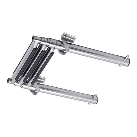 Three Step Telescoping Boat Ladder Welded From Marine Grade 304 Stainless Steel with Anti Slip Steps, folded position.