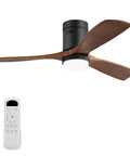 52 Inch Low Profile Ceiling Fan With Light In Walnut Dope 5000 CFM Airflow Whisper Quiet DC Motor Six Speeds Timer Reversible ETL Listed Modern Flush Mount Solid Wood Blades with remote control