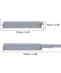Push To Open Magnetic Door Latch Set For Hidden Doors And Cabinets dimensions, showing extended and retracted length, gray color.