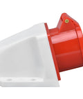 Tough As Nails Industrial Cee Socket Wall Mounted Heavy Duty Polycarbonate Housing With Genuine Brass Contacts Ip44 Weather Proof Plug And Play Power Receptacle Dead Nuts Reliable For Campsites Worksites And Job Sites side view of red and white wall-mounted power receptacle