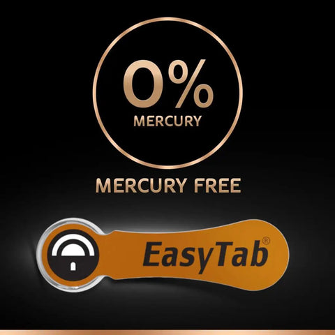 Zinc Air Hearing Aid Batteries Size 312 Packing Sixty One Point Four Volt Cells With Quick Pull Tab, Mercury free EasyTab design.