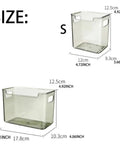 Crystal Clear Freezer Storage Bins Set With Stackable Upright Organizers For Meat And Veggies, size chart showing S and L bins.