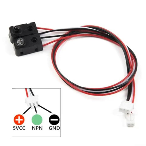 Five Pack IR Break Beam Sensor Modules For Arduino with 5mm emitters, NPN NO output, and connection diagram, cables coiled.