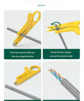 Operation steps for using the Mini Network Wire Stripper And Punch Down Cutter For Cat5 Cat5e And Cat6 RJ45 Cables Telephone And UTP Cables