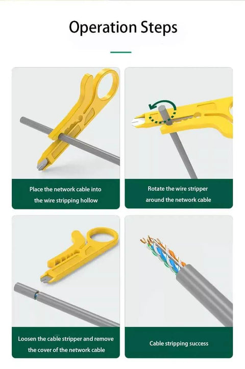 Operation steps for using the Mini Network Wire Stripper And Punch Down Cutter For Cat5 Cat5e And Cat6 RJ45 Cables Telephone And UTP Cables