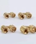 Copper Barrel Hidden Cabinet Hinge Set for Furniture, Cylindrical Concealed Brass Hinge, shown in gold finish on white background