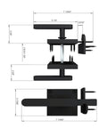 Heavy Duty Dual Handle Gate Latch, Post Mount Automatic Lever Fence Lock dimensions and design in black aluminum finish.