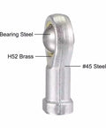 Set Of Four SI8T K PHSA8 8 Mm Female Thread Metric Rod End Joint Bearings With Slick Ball Bearings showing H52 brass and #45 steel.