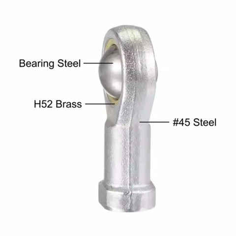 Set Of Four SI8T K PHSA8 8 Mm Female Thread Metric Rod End Joint Bearings With Slick Ball Bearings showing H52 brass and #45 steel.