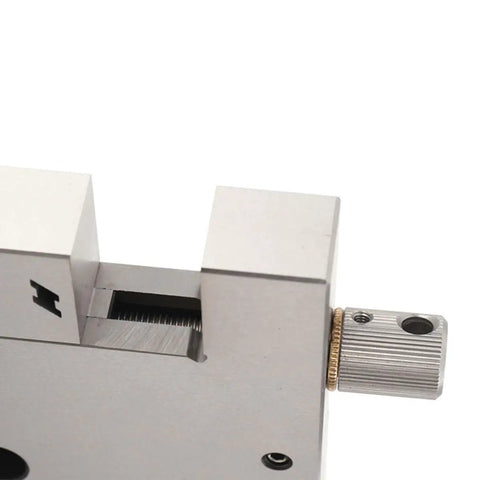 Close-up of Beefy High Precision 4 Jaw Wire EDM Vise With Stainless Steel Jaws And 4 Inch CNC Clamp Tool showing jaw adjustment
