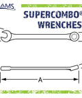 Diagram of Seven Piece SAE Wrench Set With Open End Grooves For Corner Protection And Super Torque Box Opening measurements.