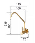 Tap Drinking Water Faucet Kitchen Sink Stainless Steel 1/4,200Mm,A-195MM with measurements displayed on a white background.