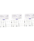 Assortment of eyeglass repair tool kits with nose pads, tiny screws, and screwdrivers for quick eyewear maintenance and electronic fixes.