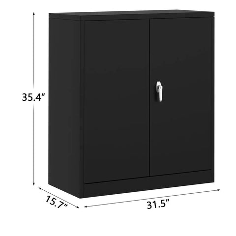 Garage Tool Storage Cabinet With Lock, Built Tough Heavy Duty 35 Inch Steel Cabinet With Two Adjustable Shelves, Black