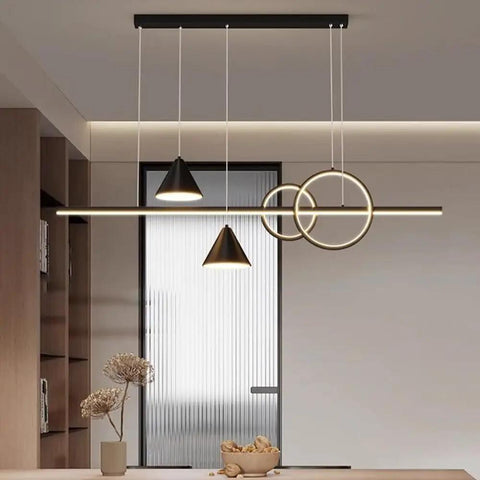 Linear Pendant Light In Black Metal With White Acrylic Shade, 60W LED Chandelier For Kitchen Islands And Restaurants