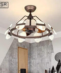 Modern Iron Ceiling Fan With Built In Led Light Combo Featuring Slick Nordic Lines Hella Smooth Variable Speed Options And Rich Coffee Blades For A Top Tier Living Room Setup, featuring a bronze finish and decorative light shades.