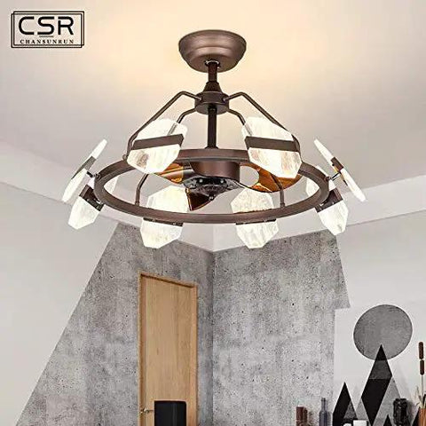 Modern Iron Ceiling Fan With Built In Led Light Combo Featuring Slick Nordic Lines Hella Smooth Variable Speed Options And Rich Coffee Blades For A Top Tier Living Room Setup, featuring a bronze finish and decorative light shades.