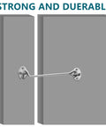 Heavy Duty Two Pack Eight Inch Gate Hook And Eye Latch Rock Solid Stainless Steel Security Latch mounted on grey wooden panels.