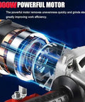 Close-up of 3800W powerful motor of Heavy Duty Angle Grinder And Concrete Polisher With Six Speed Settings For Smooth Wall And Floor Finish.
