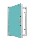 Hella Sturdy Aluminum Flush Access Panel For Drywall Ceiling And Crawlspace Plumbing Cover With Paintable Finish and recessed handle, angled view.