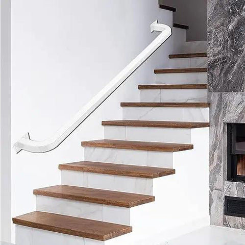 Top Shelf Galvanized Steel Stair Railing With Non Slip Grip Wall Mounted Handrail Custom Cut Length For Indoor Outdoor Steps Rock Solid Safety Banister Straight Up Home Upgrade on modern wooden staircase.