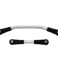 Beefy Stainless Steel Steering Link With Plastic Rod Ends For 1 24 RC Crawler Axial SCX24 C10 Deadbolt JLU Gladiator Dodge Power Wagon Bronco Silver Upgrade For Precise Steering And Durable Performance, showing two curved rods with black ends.
