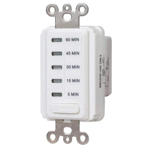 No Fuss In Wall Countdown Timer With 5 15 30 45 60 Minute Modes Electronic Auto Off Silent Operation White Finish CFL Compatible