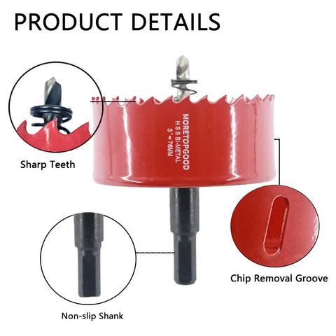 3 Inch Hole Saw With Arbor HSS Bi Metal Hole Cutter showing sharp teeth and chip removal groove for wood plastic drywall.