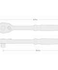 Diagram of Go To Three Eighths Inch Drive Quick Release Ratchet With Eight Inch Length And Ninety Tooth Gear dimensions.