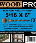 Exterior Wood Screws Five Sixteenth Inch By Six Inch Washer Head Golden E Coat 250 Pack With T30 Star Bit Torx Compatible ASTER Thread