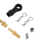 CNC Aluminum Drop Hitch Receiver With Link Rod End Set For 1/24 RC Crawler SCX24 DIY Upgrade Black components displayed