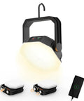 Rechargeable Hanging Camping Lantern With Magnetic Mount And One Quarter Twenty UNC Threaded Mount Three Light Modes 30W Portable Tent Light IP65 Waterproof LED Flashlight For Fishing The Man Cave RV And Emergency showing hanging lantern, detachable magnetic bases, and smartphone charging.